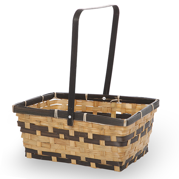 Rectangular Bamboo Stained Swing Handle Gift Basket – Large 10 inches