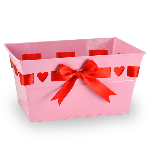 Medium Rectangular Heart Design with Ribbon Container 8 inches